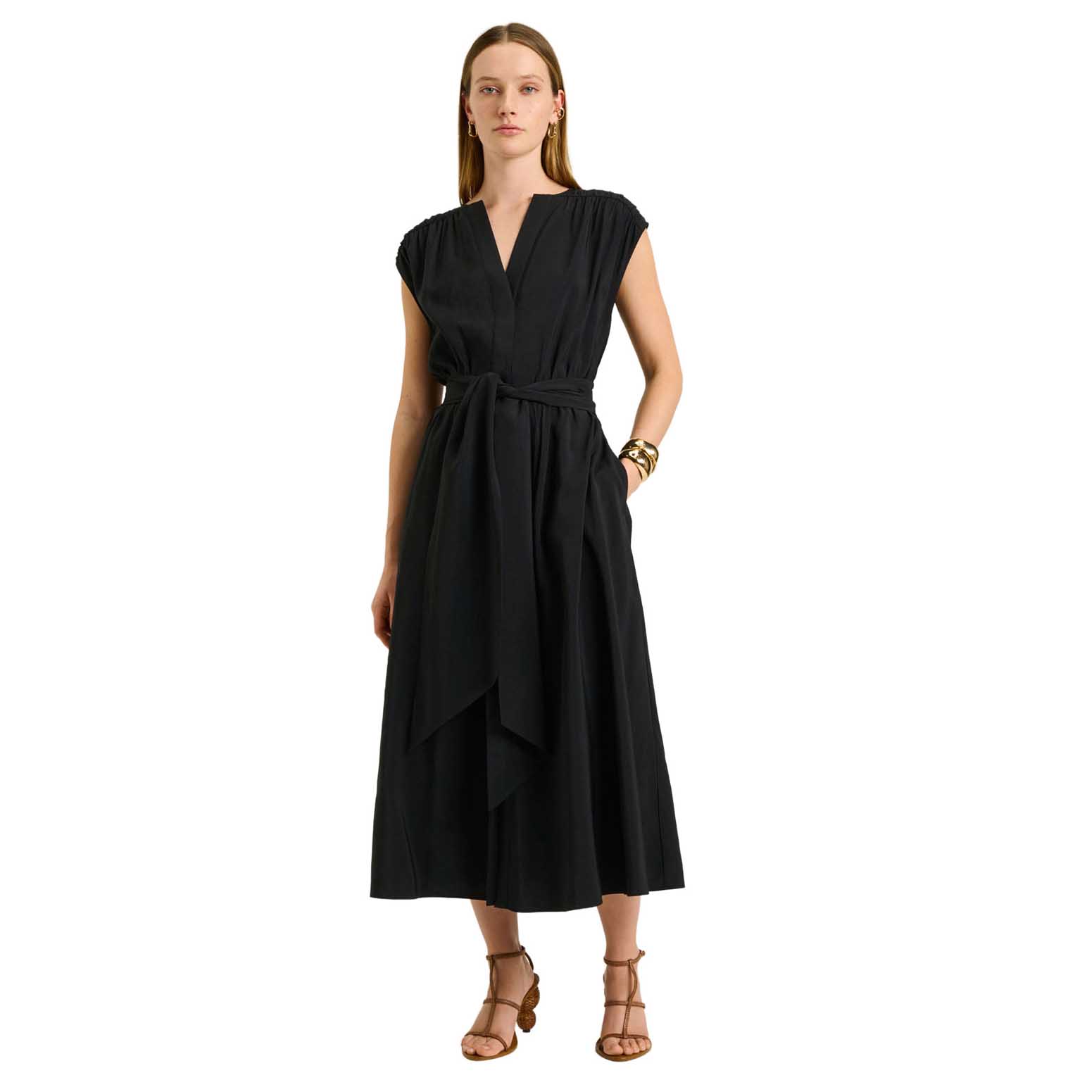 Veronika Maine Drapey Modal Blend Gathered Tie Waist Dress